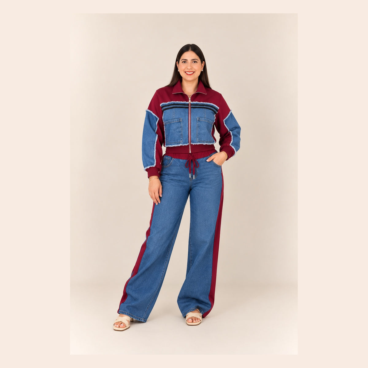 Set Denim con Detalles Vino