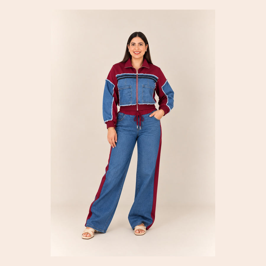 Set Denim con Detalles Vino