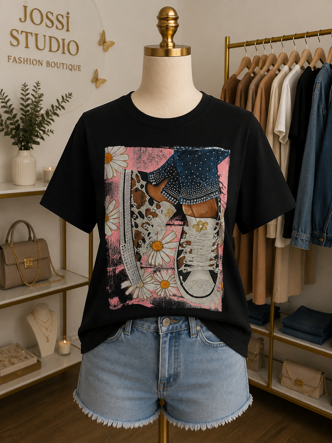 Zoe Rhinestone Sneaker Tee