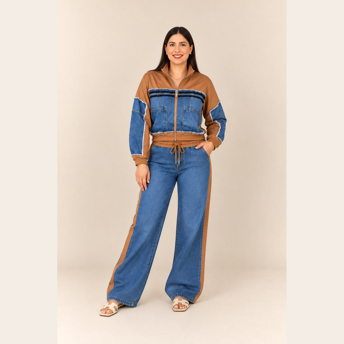 Set Denim con Detalles Camel