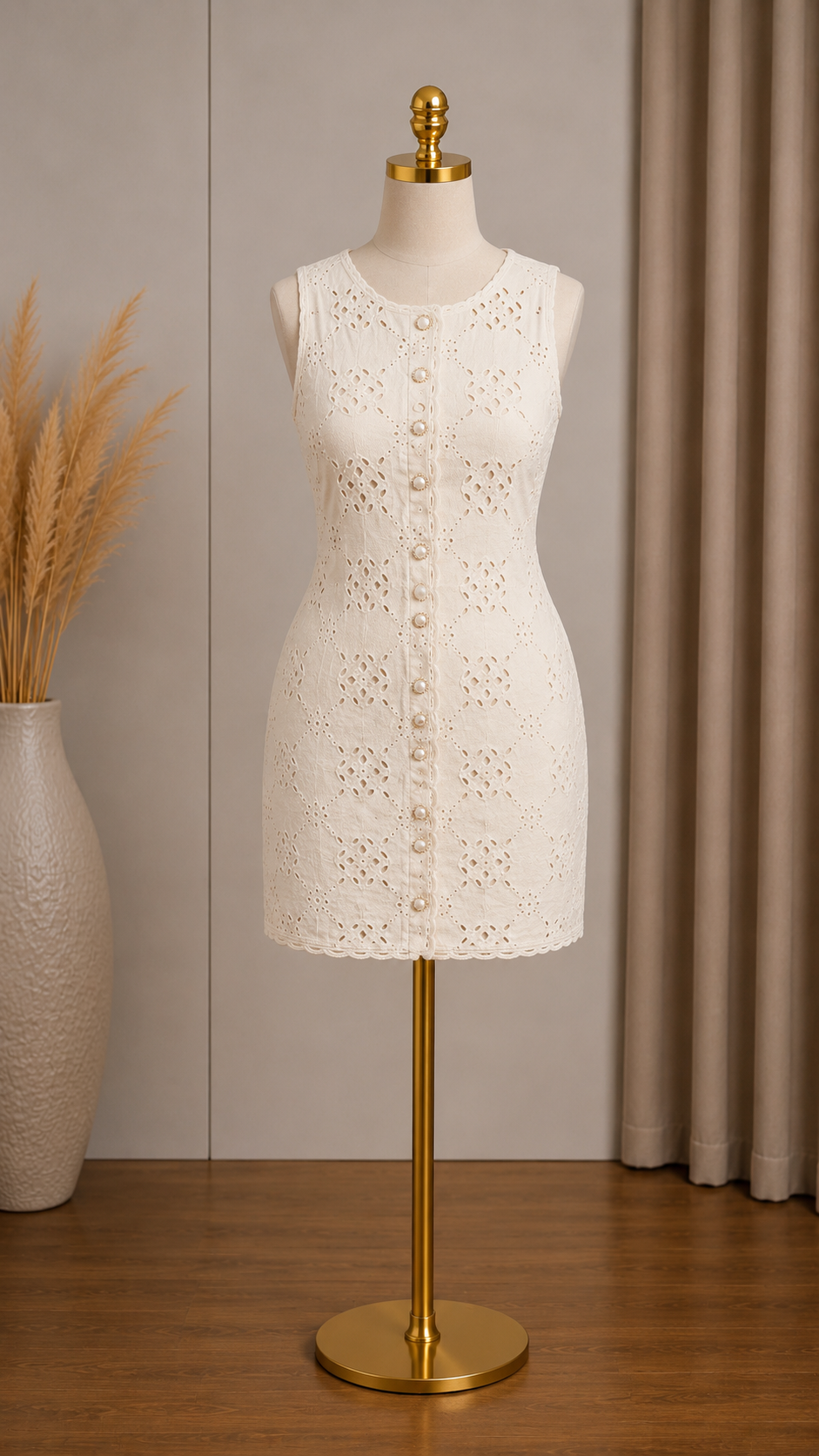 Bianca Dress – Elegant Beige Embroidered Mini Dress