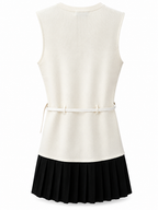 Grace Beige & Black Pleated Mini Dress