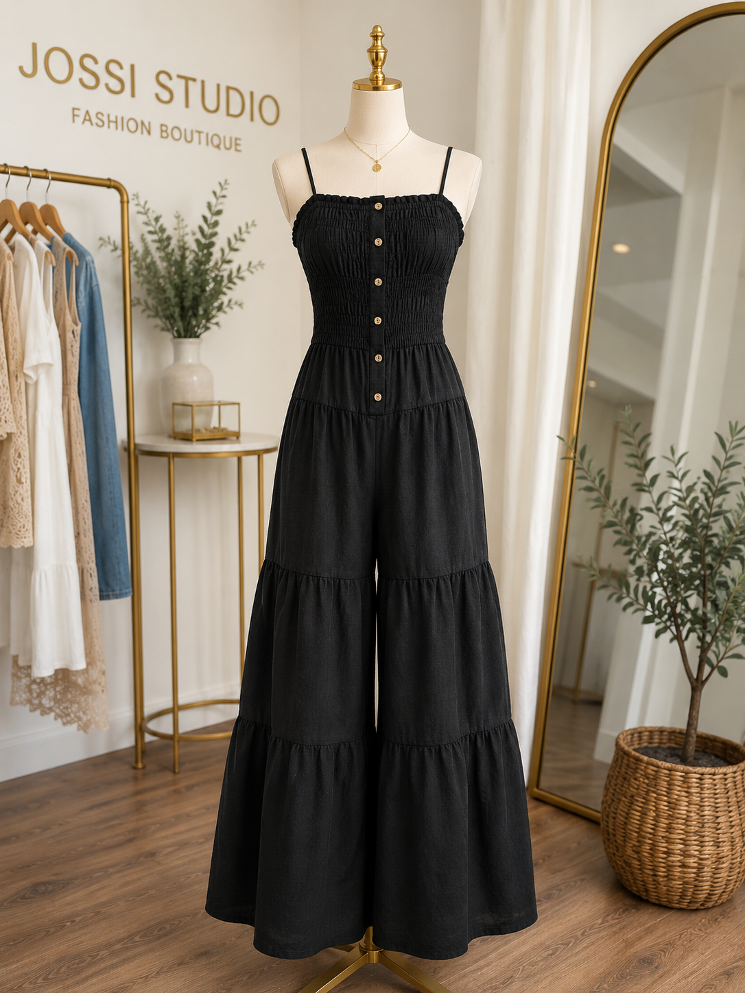 Olivia Linen Jumpsuit – Black