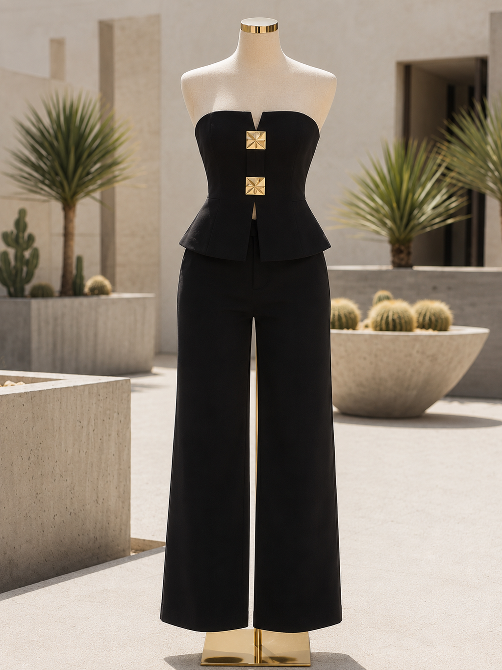 Victoria Black Strapless Peplum Set