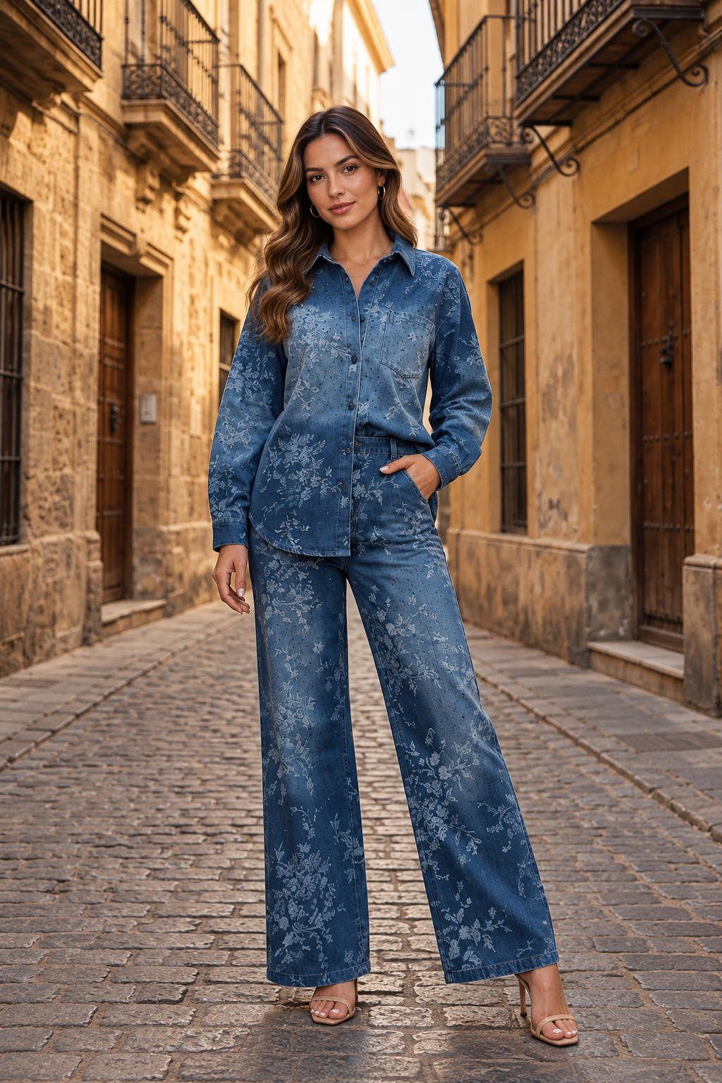 Victoria Floral Denim Set