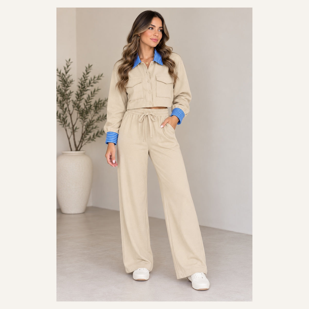 Set Beige de Chaqueta y Pantalón