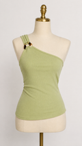 Pistachio One Shoulder Ribbed Top