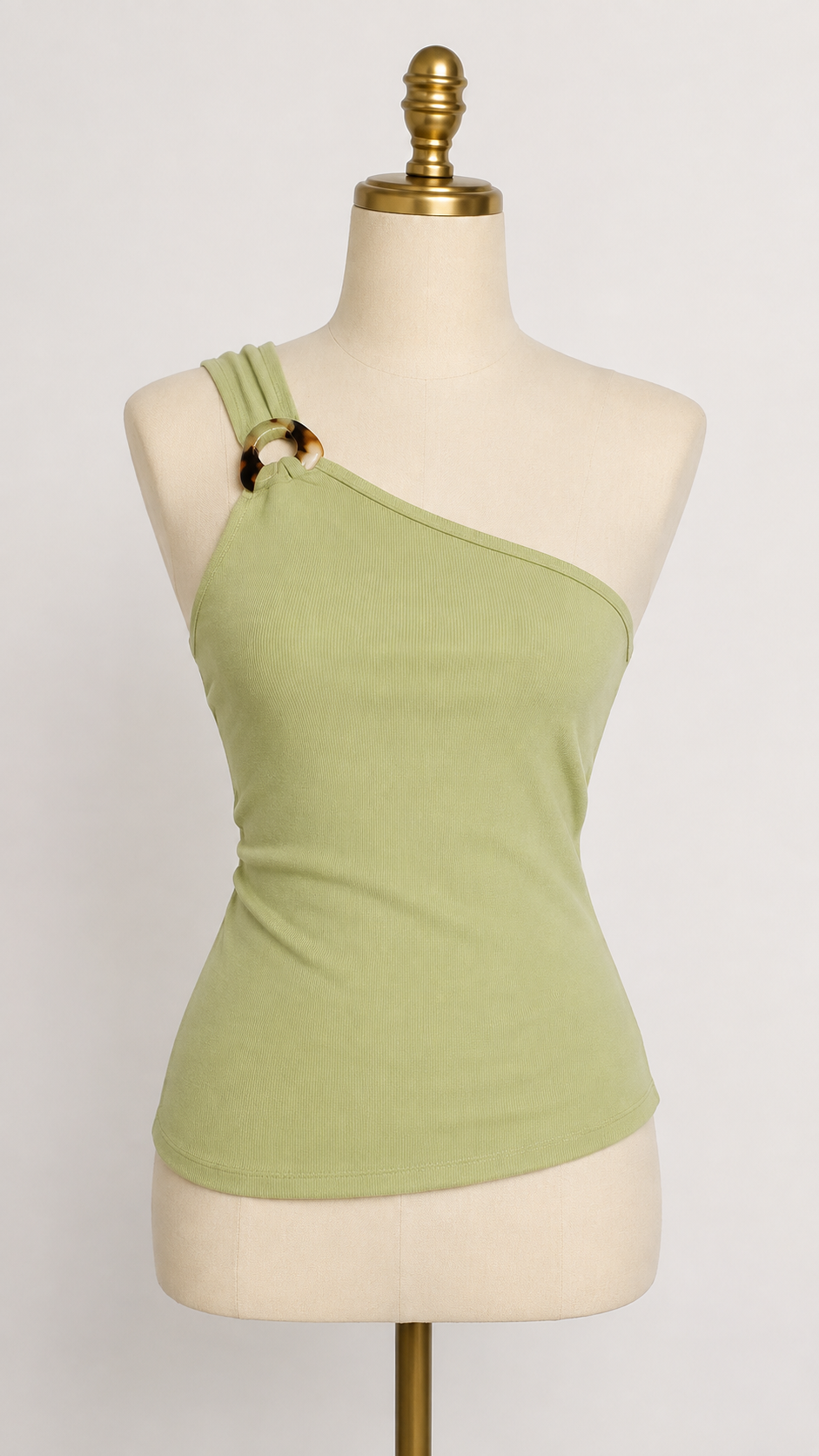 Pistachio One Shoulder Ribbed Top