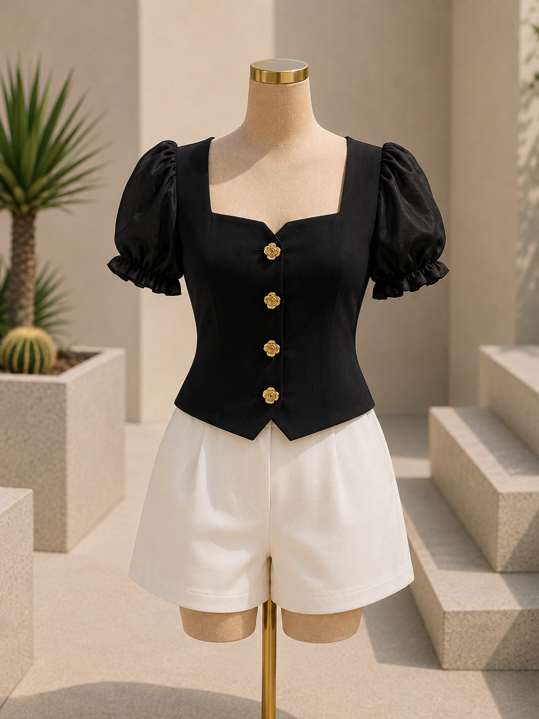 Midnight Puff Sleeve Blouse