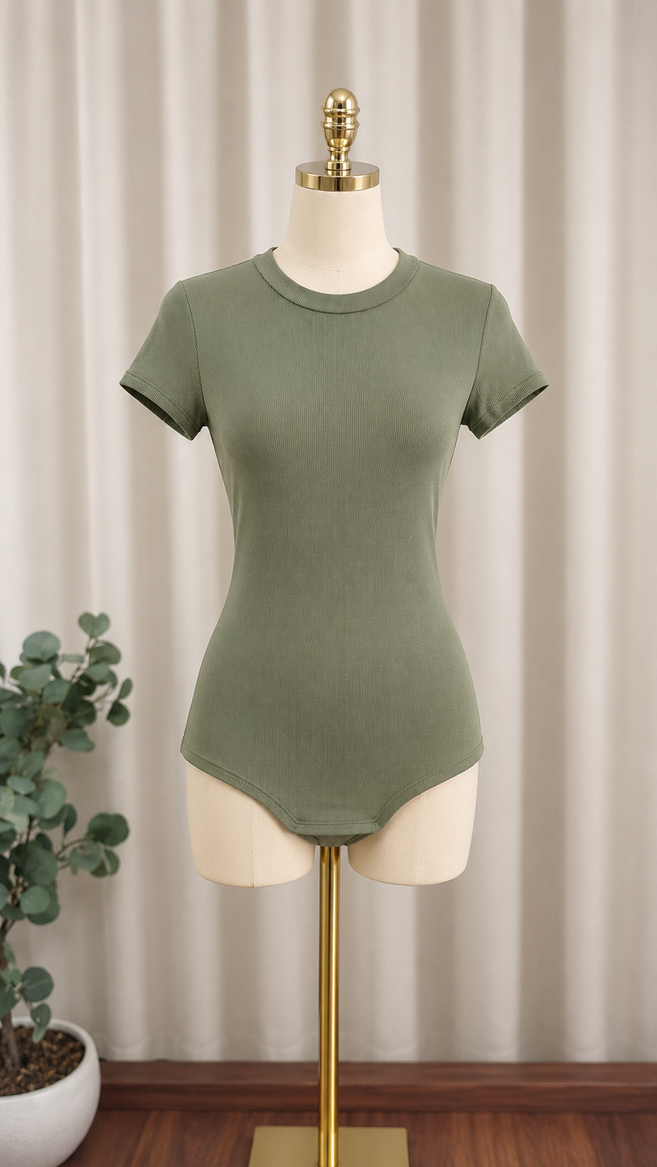 Olive Green Fitted Short Sleeve Bodysuit