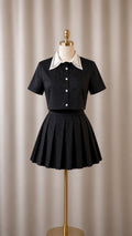 Audrey Set – Elegant Black Pleated Two-Piece Skirt Set