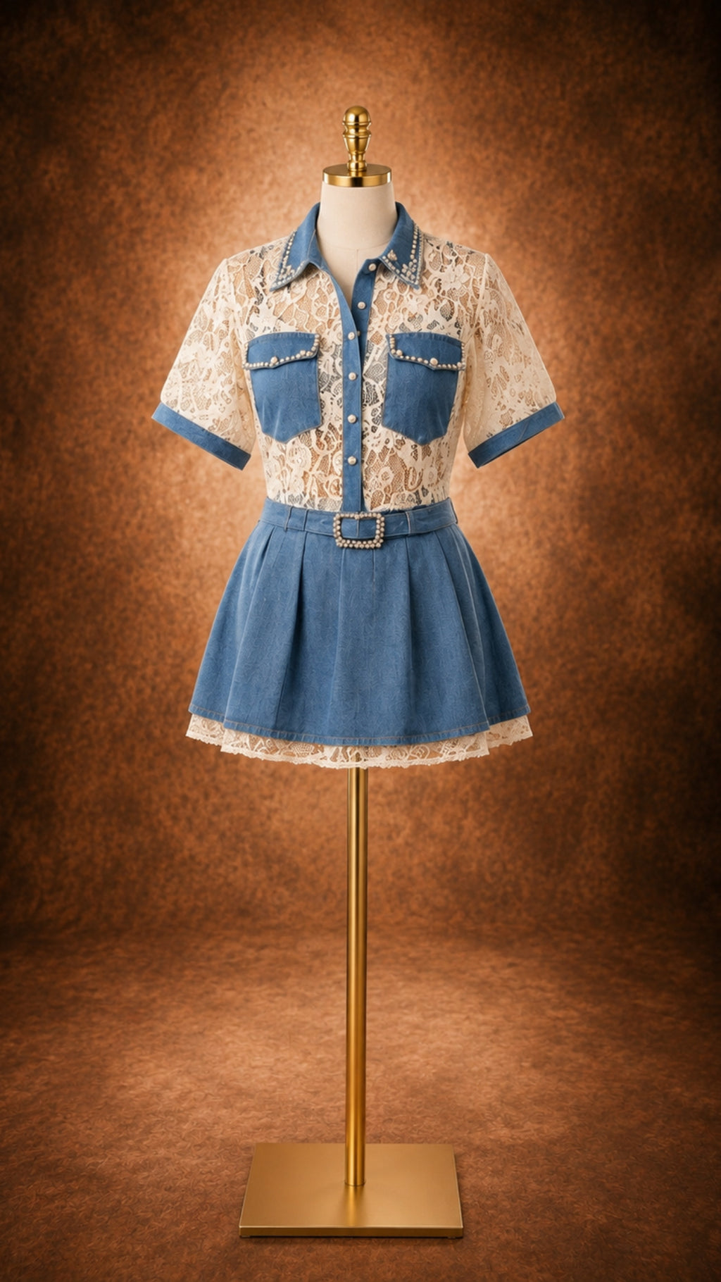 Aurora Blue Lace Skirt Set