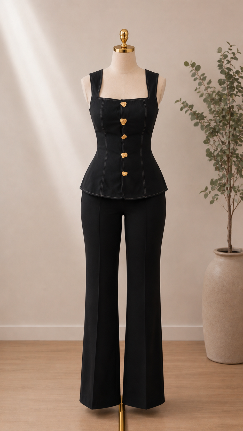 Camille Luxe Set – Elegant Black Peplum Pants Set for Women