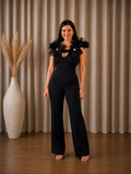 Lorelei Jumpsuit – Elegant Black Floral Shoulder Jumpsuit