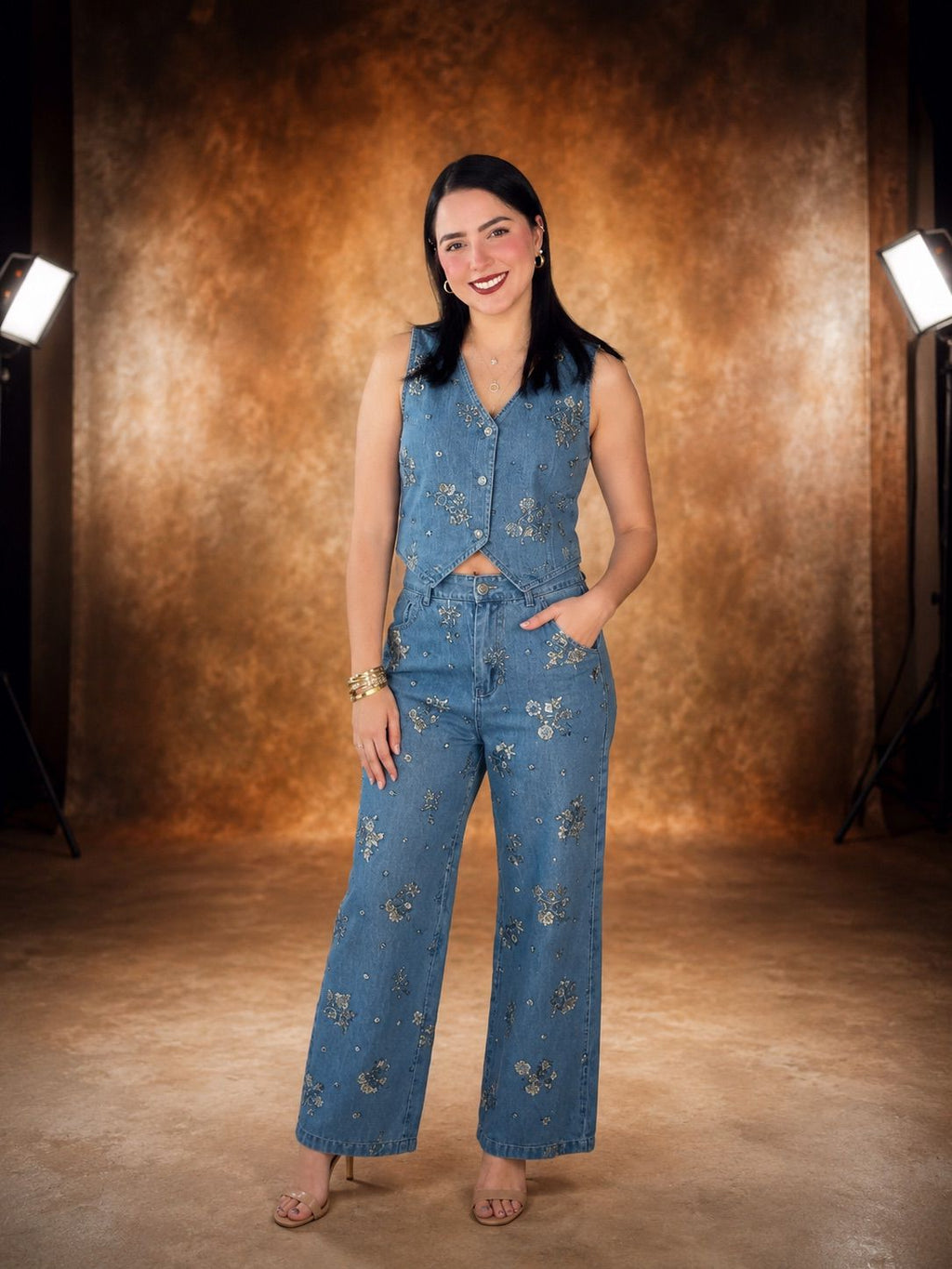 Dakota Denim Vest & Wide Leg Pants Set