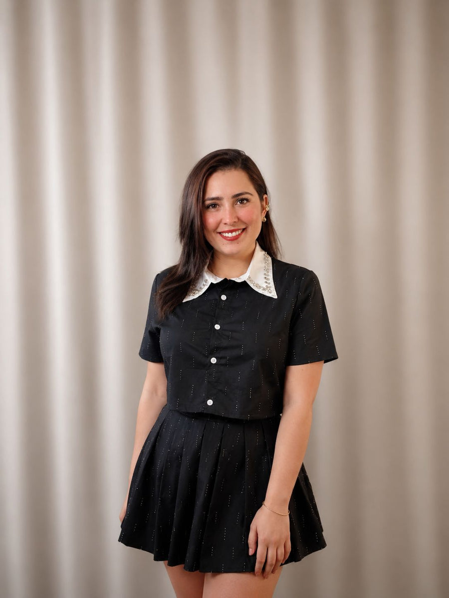 Audrey/Black Collar Skirt Set