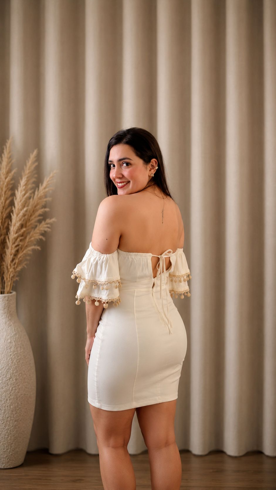 Valentina/Off Shoulder Crystal Trim Mini Dress