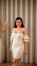 Valentina/Off Shoulder Crystal Trim Mini Dress
