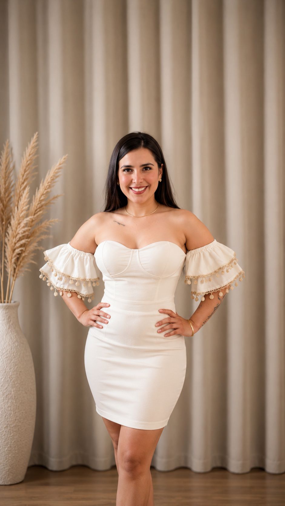Valentina/Off Shoulder Crystal Trim Mini Dress