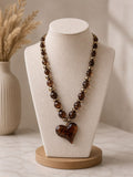 Corazón de Miel – Brown Beaded Heart Pendant Necklace