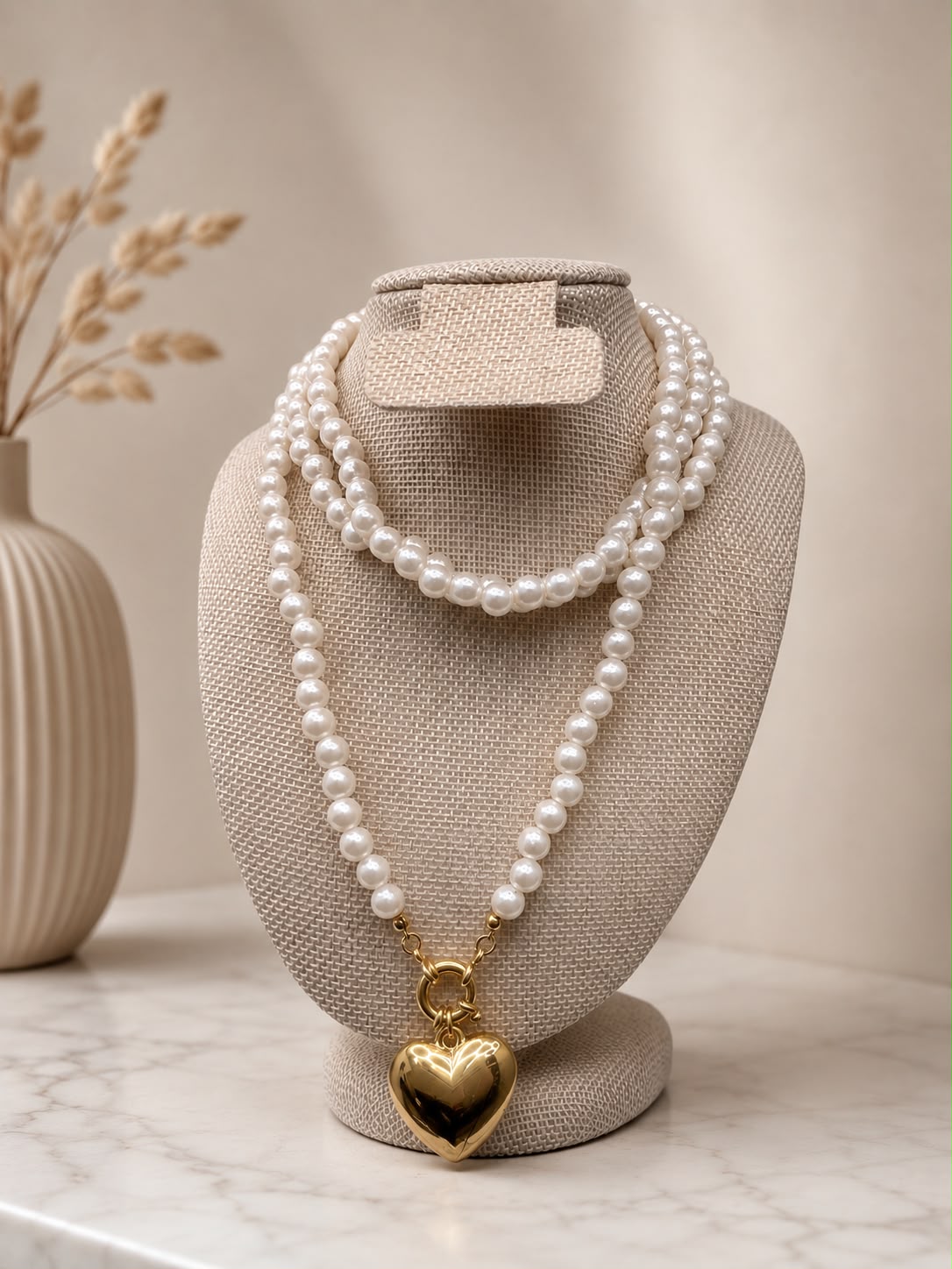 Perla Blanca – White Pearl Heart Pendant Necklace