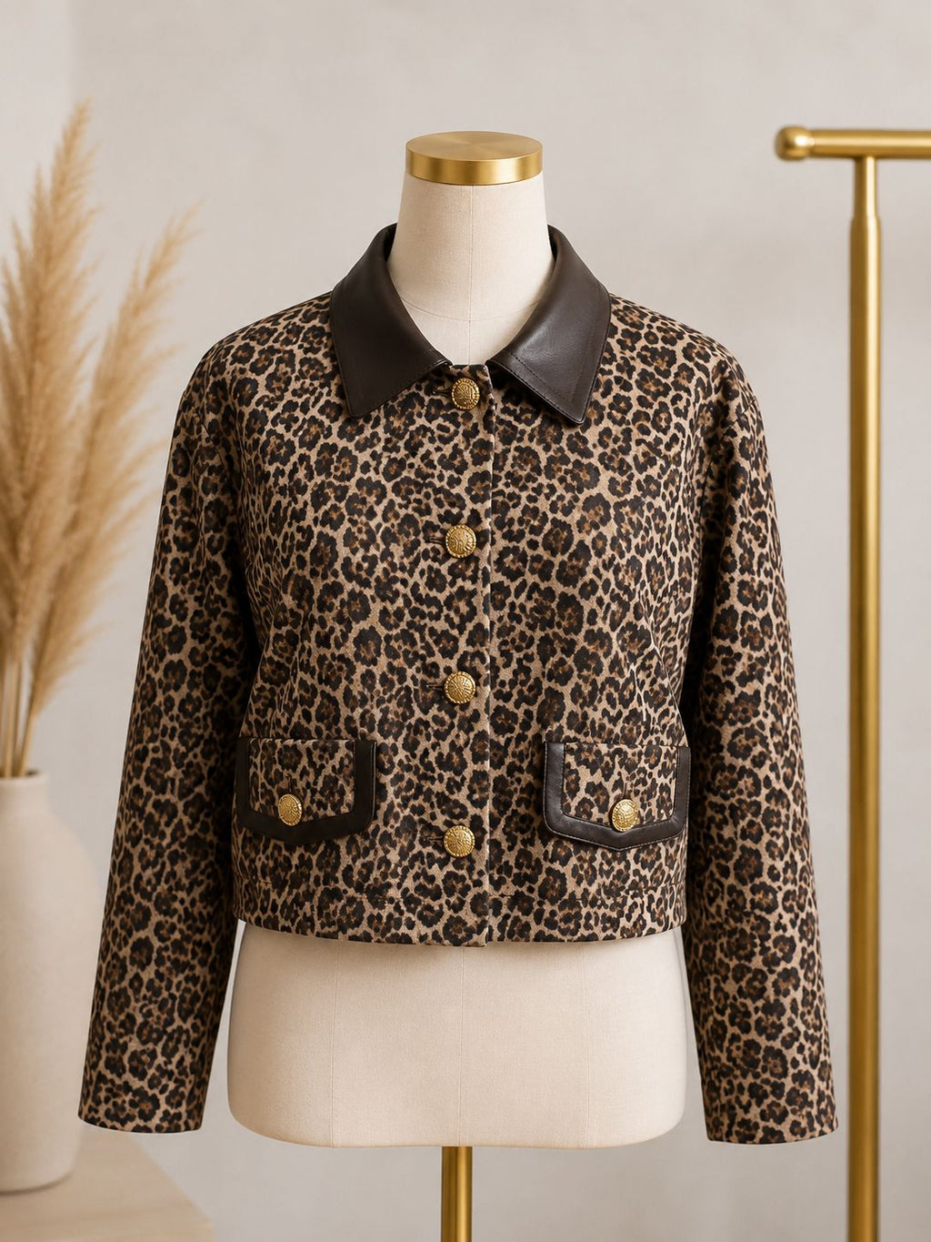 Savannah Leopard Button Jacket – Cropped Leopard Print Jacket