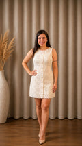 Bianca/Beige Embroidered Shift Dress
