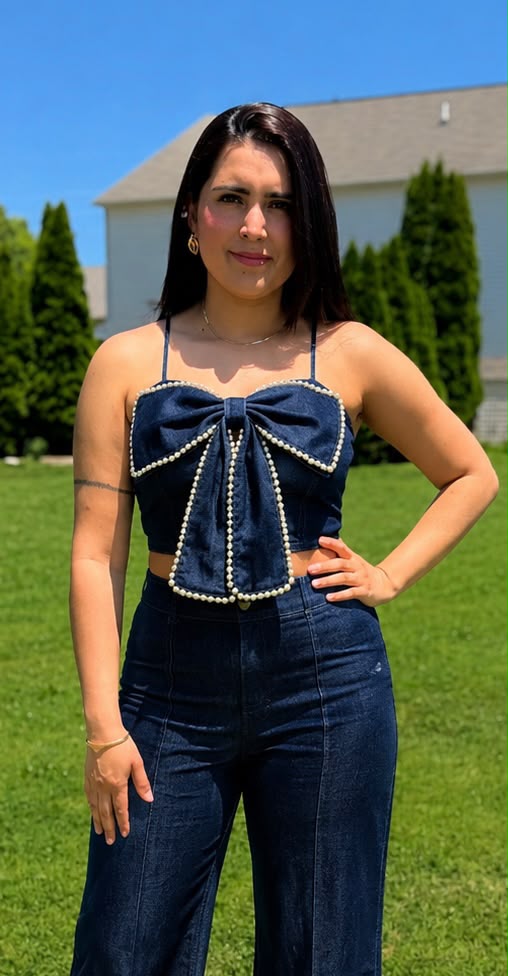Seraphina/Rhinestone Trim Crop Top