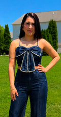 Seraphina/Rhinestone Trim Crop Top